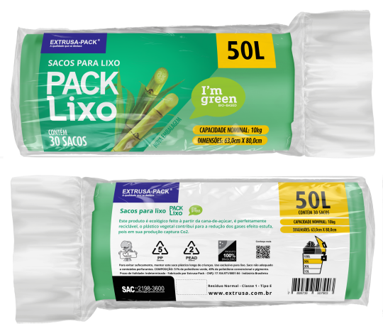 SACO DE LIXO IM GREEN 50 LITROS VERDE (63X80 CM) – FARDO COM 10 ROLOS (30 UND POR ROLO)