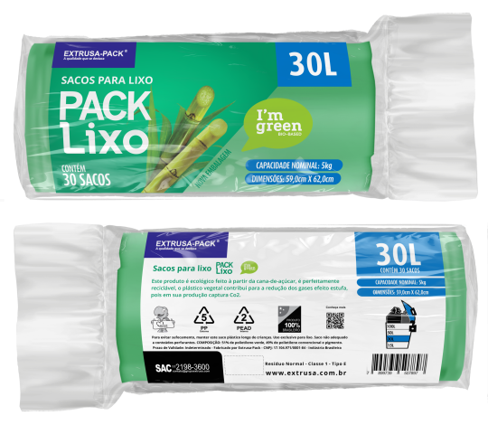 SACO DE LIXO IM GREEN 30 LITROS VERDE (59X62 CM) – FARDO COM 10 ROLOS (30 UND POR ROLO)