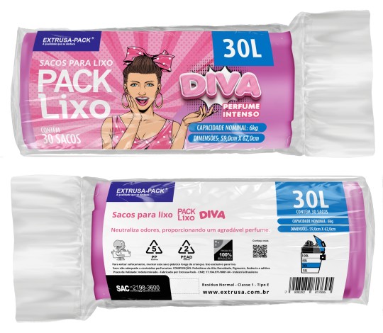 PACK LIXO DIVA 030 LITROS 59X62 ROSA FD 10X30 UN