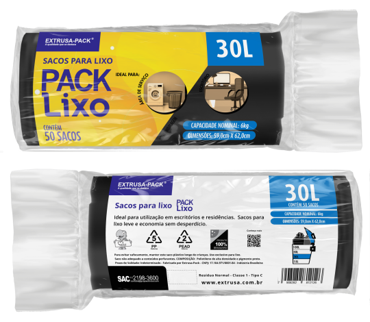 PACK LIXO 030 LITROS PRETO 59X62 FD 10X50 UN